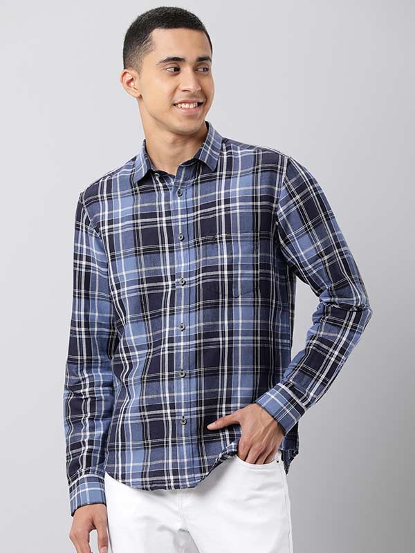 Indian Terrain Men Checkered Navy Shirt